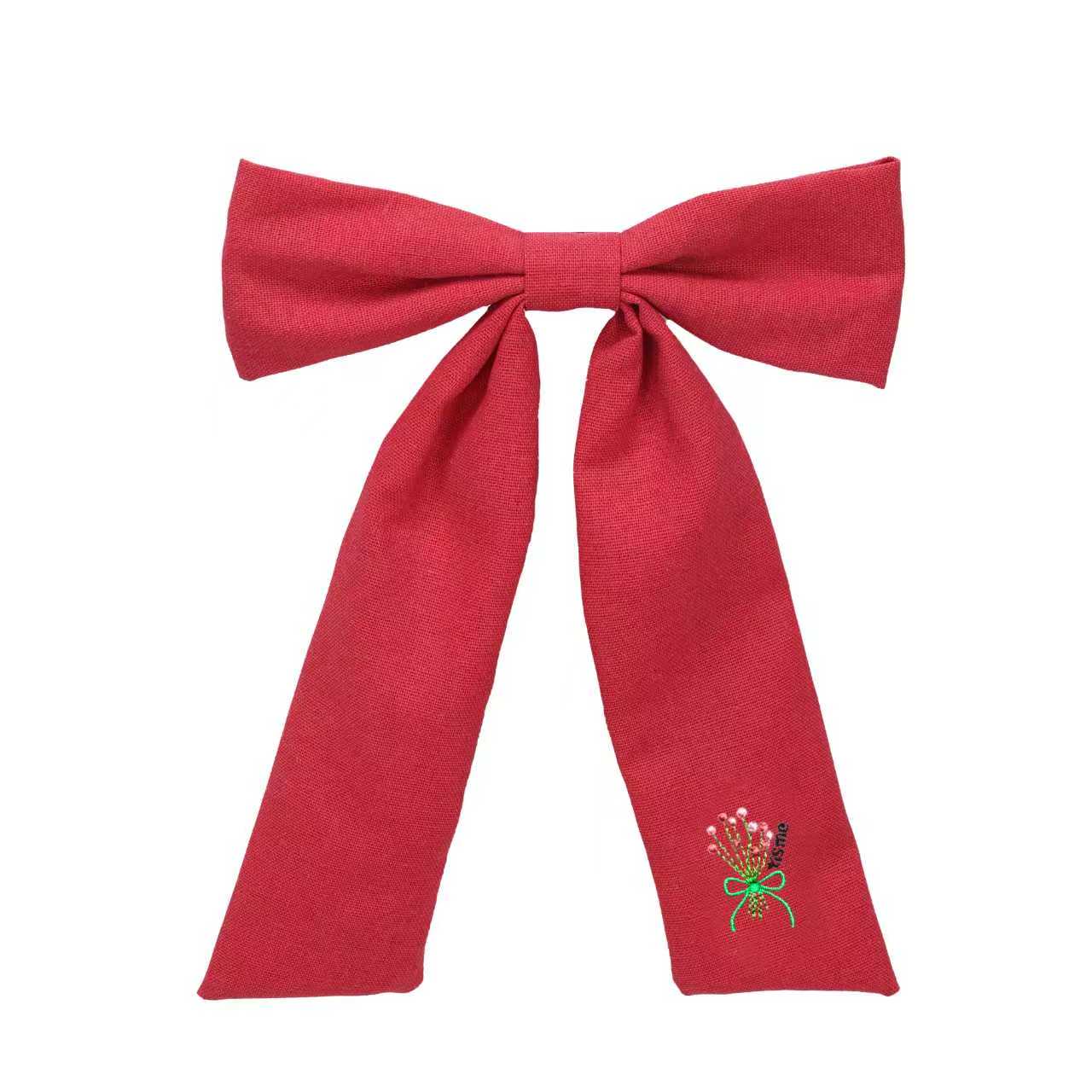 Bouquet Embroidery Knit Collection Large Bow Clip (Red)