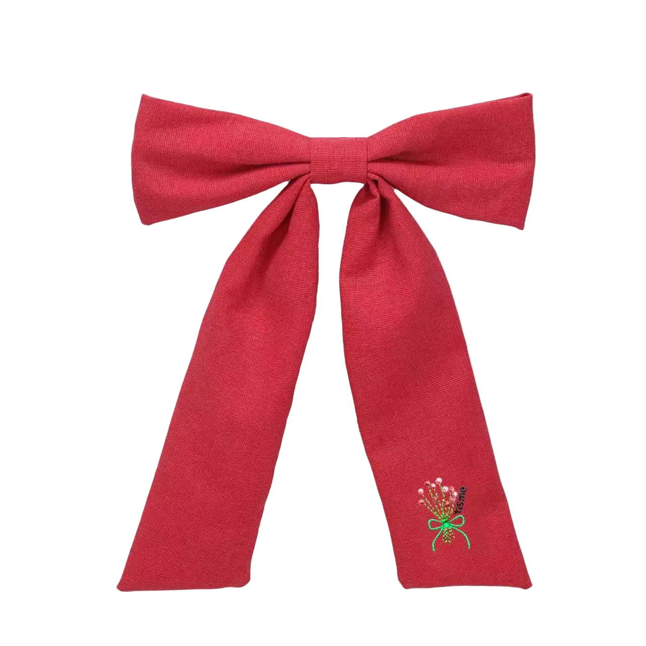 Bouquet Embroidery Knit Collection Large Bow Clip (Red)