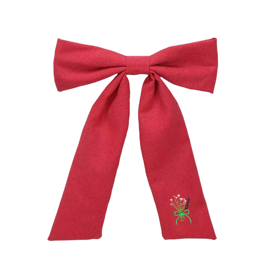 Bouquet Embroidery Knit Collection Large Bow Clip (Red)