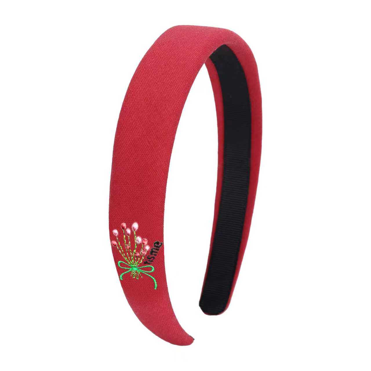 Bouquet Embroidery Knit Collection Hard Headband (Red)