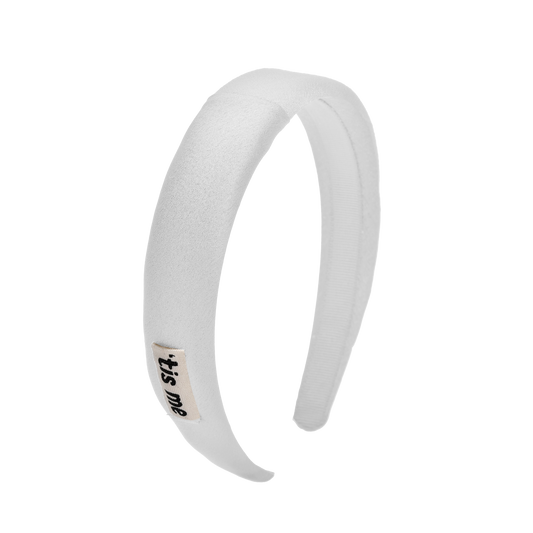 SS24 WHITE HARD HEADBAND 1" HALF CHIFFON/SATIN