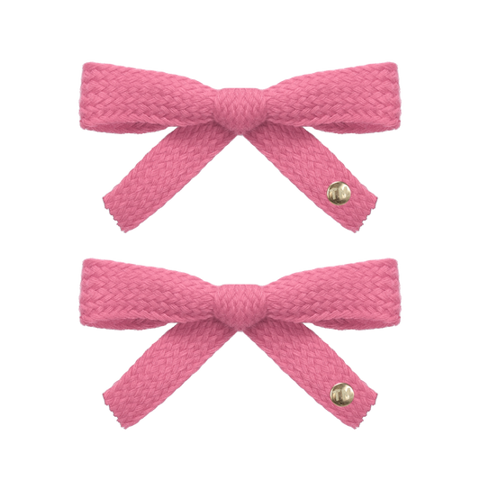SS26 Woven Ribbon Mini Bow Clip Set Of 2 (Dark Pink)