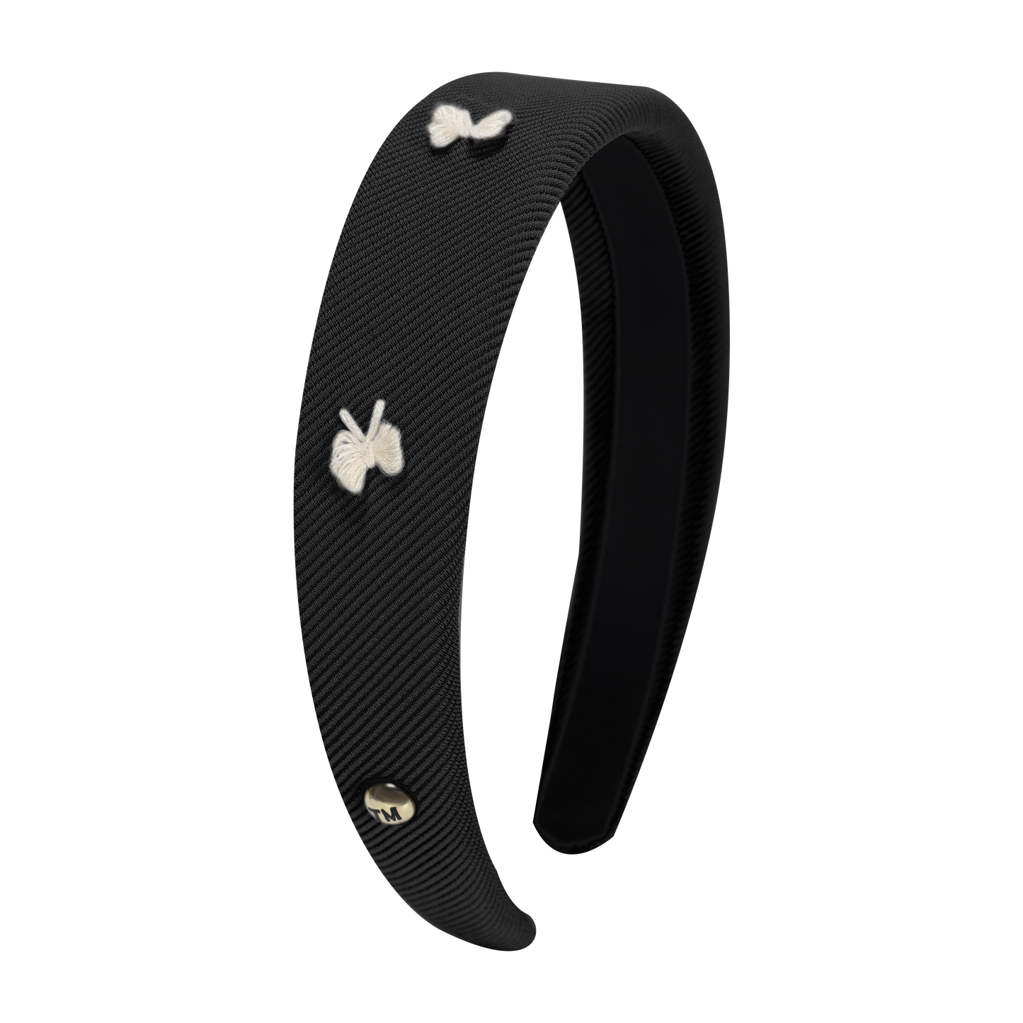 Bow Embroidery Knit Collection Hard Headband (Black)