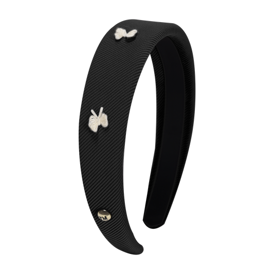 Bow Embroidery Knit Collection Hard Headband (Black)