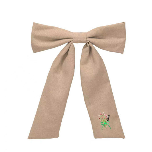 Bouquet Embroidery Knit Collection Large Bow Clip (Beige)