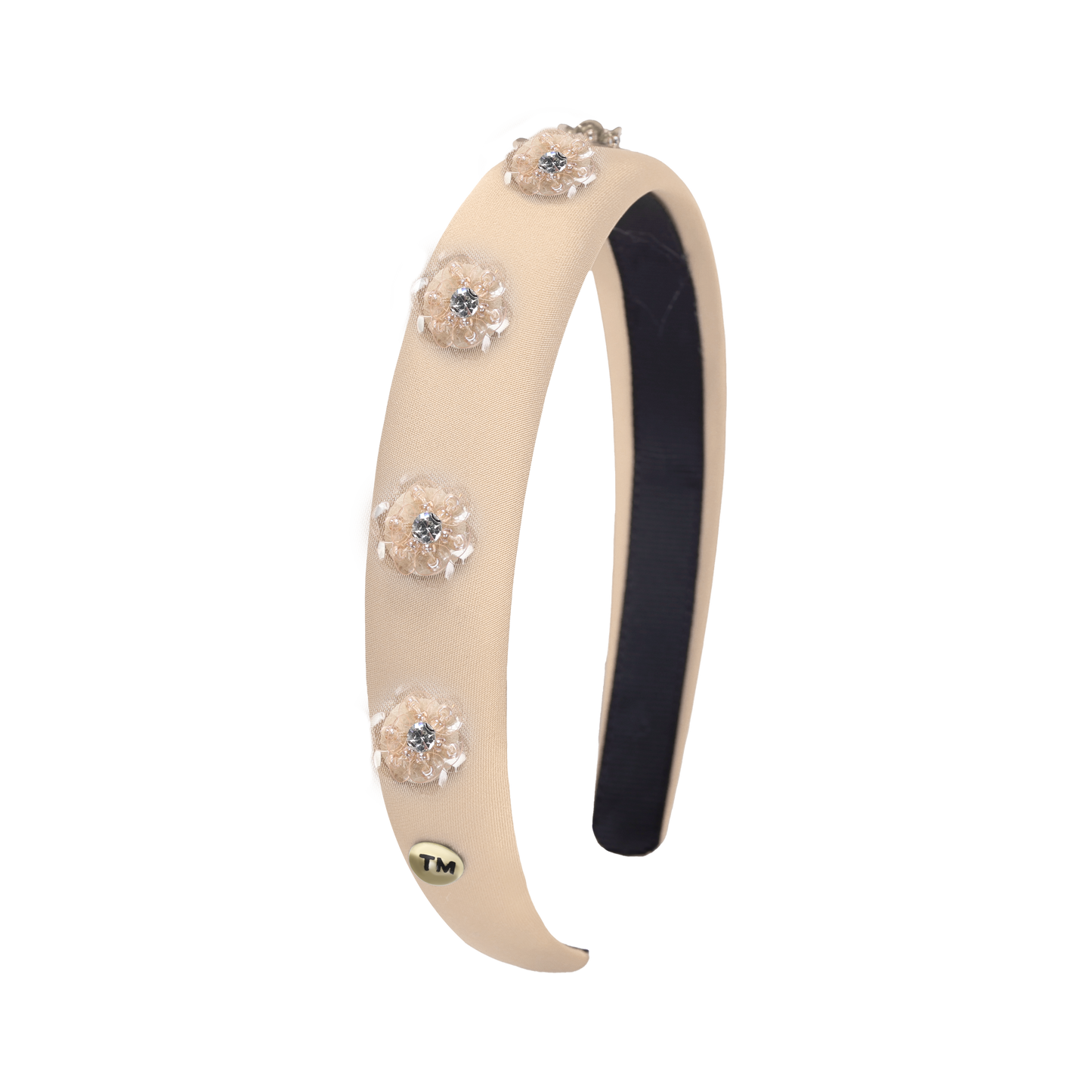 SS26 Intricate Hand Beaded Hard Headband (Beige)