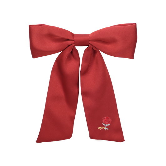 Rose Embroidery Large Bow Clip (Red)
