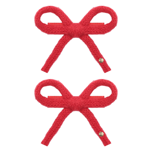 SS26 Knit Ribbon Mini Bow Clip Set Of 2 (Red)