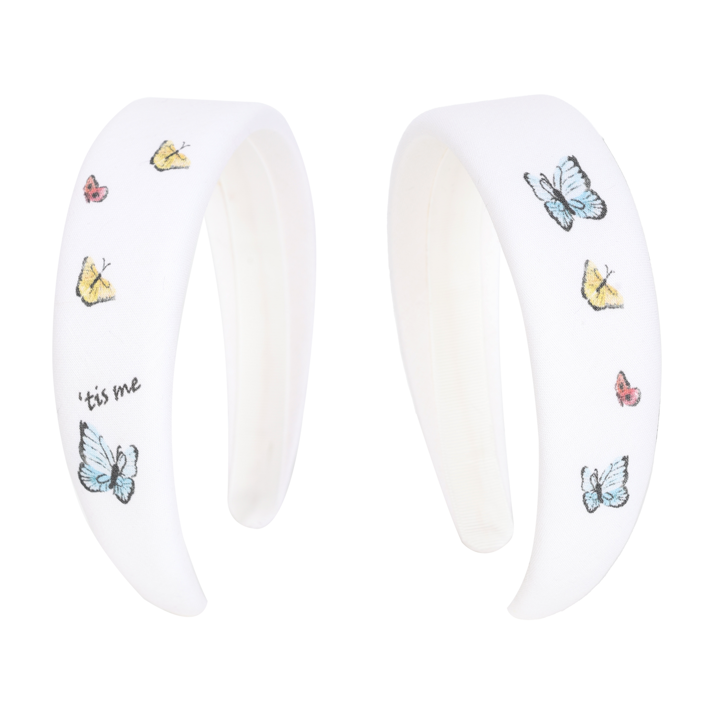 Hand Sketched Print Hard Headband White (Butterflies)