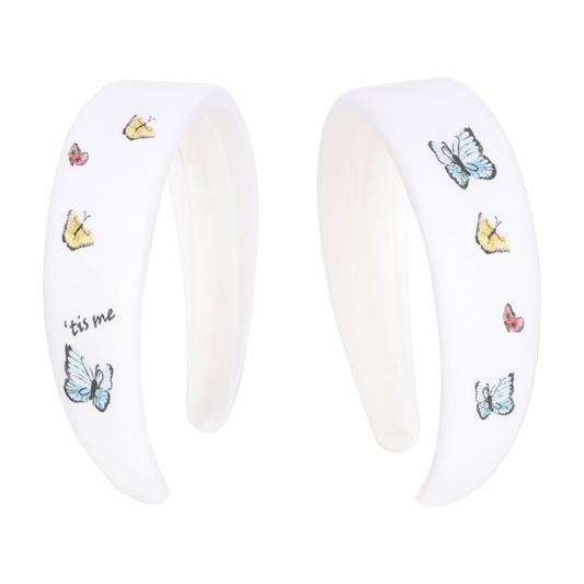 Hand Sketched Print Hard Headband White (Butterflies)