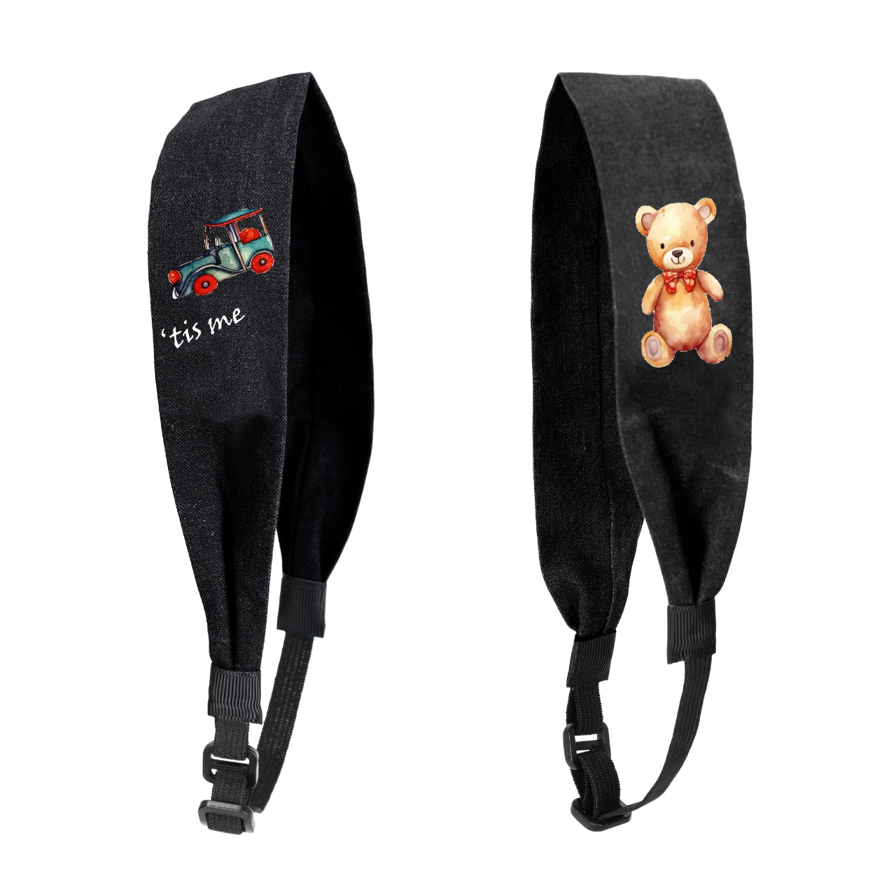 Hand Sketched Print Adjustable Headscarf Black (Bear)