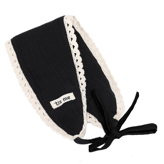 Gauze+Lace Bonnet Headband (Tie in Front, Cream Lace)