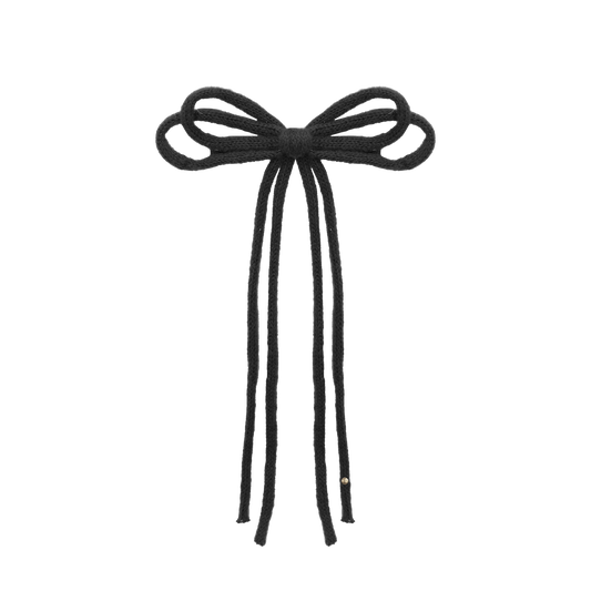 SS26 Knit Ribbon Long Tail Bow Clip (Black)