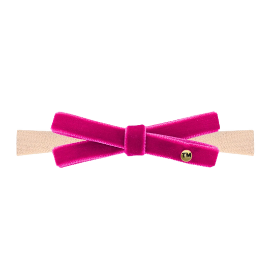 Velvet Ribbon Nylon Baby Band With Bow (Hot Pink)