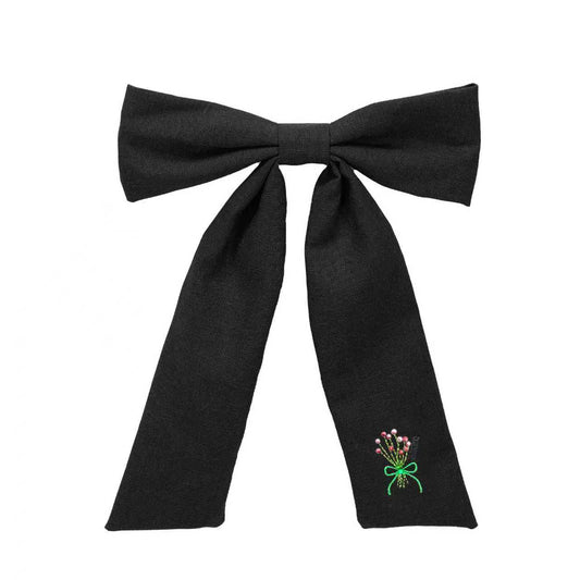 Bouquet Embroidery Knit Collection Large Bow Clip (Black)