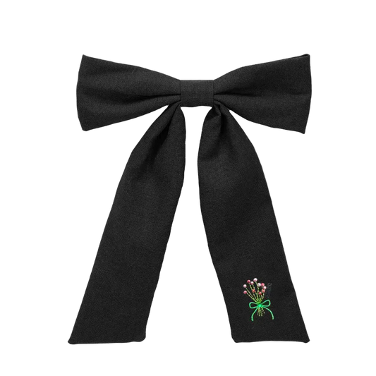Bouquet Embroidery Knit Collection Large Bow Clip (Black)