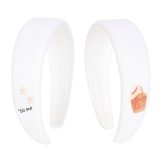 Hand Sketched Print Hard Headband White (Beach)
