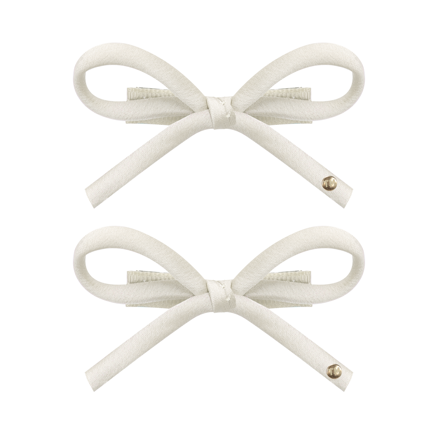 SS26 Satin-Cord Ribbon Mini Bow Clip Set Of 2 (Cream)