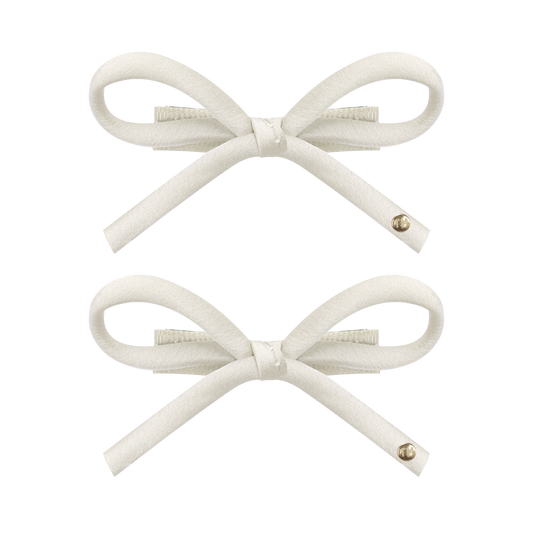 SS26 Satin-Cord Ribbon Mini Bow Clip Set Of 2 (Cream)