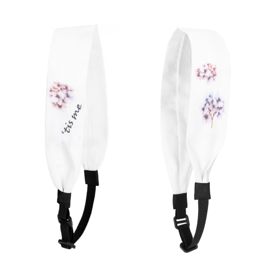 Hand Sketched Print Adjustable Headscarf White (Hydrangeas)