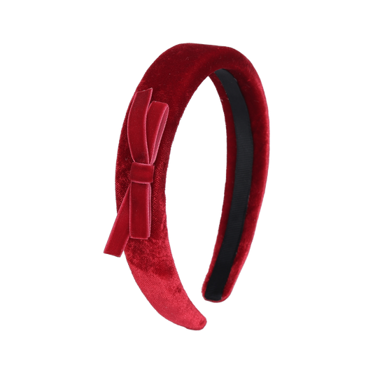 Velvet Ribbon Hard Headband Side Bow (Cherry Red)