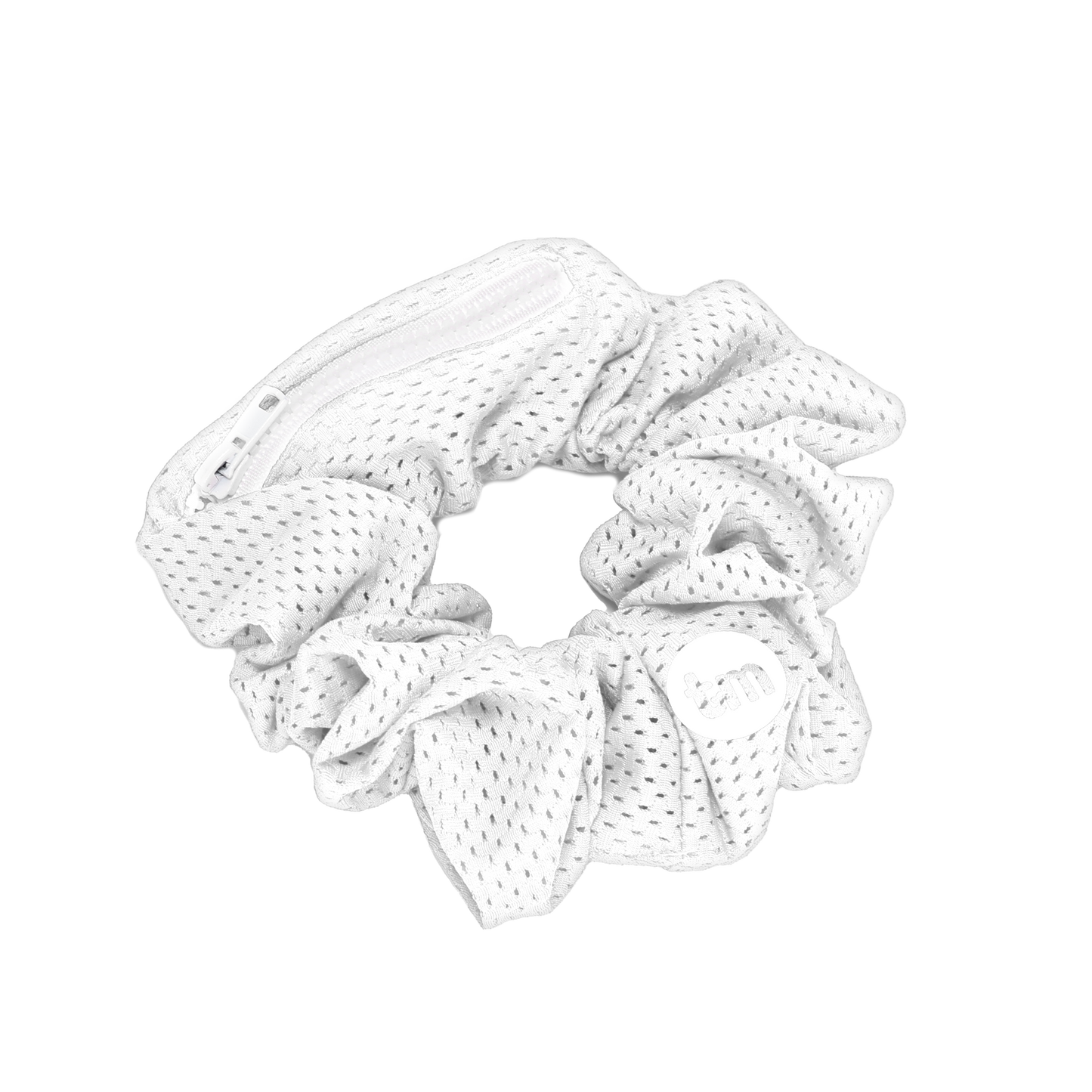 SS24 WHITE SCRUNCHIE ZIPPER POCKET SPORTS MESH COLLECTION (GLOW IN DARK LOGO)
