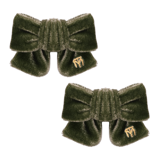 Velvet Bow Clip Set Of 2 (Olive Green)