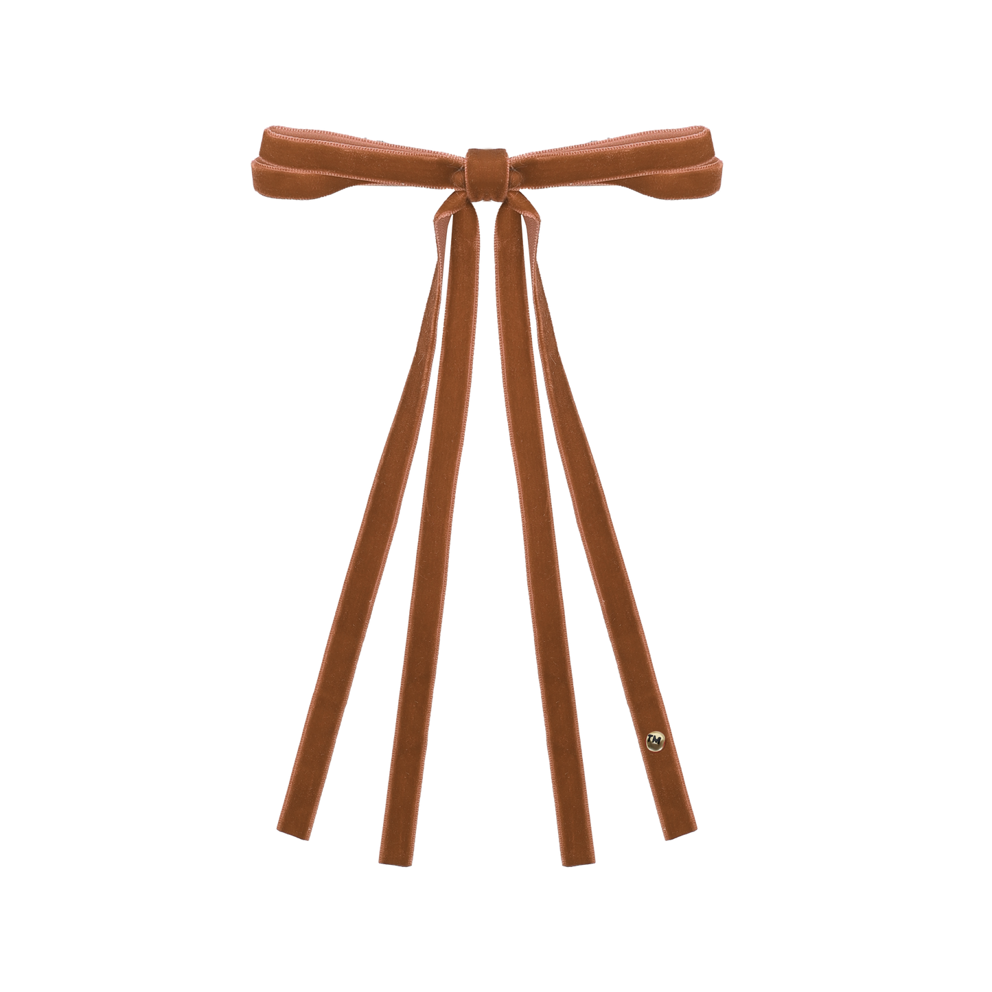 Velvet Ribbon Long Tail Bow Clip (Caramel Brown)