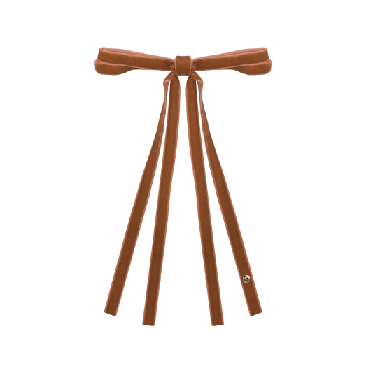 Velvet Ribbon Long Tail Bow Clip (Caramel Brown)