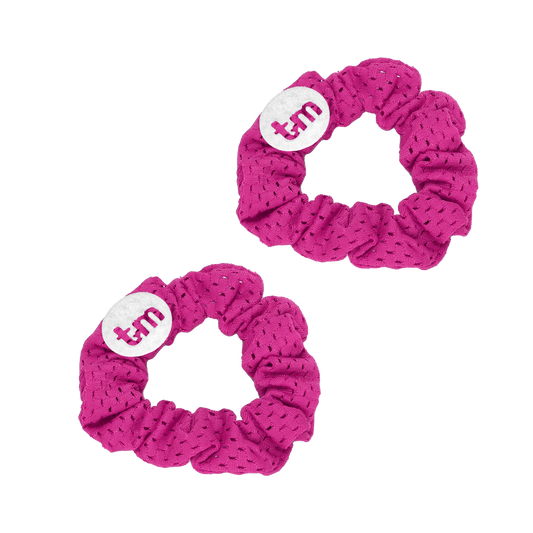 SS24 HOT PINK MINI SCRUNCHIES-SET OF 2 SPORTS MESH (GLOW IN THE DARK LOGO)