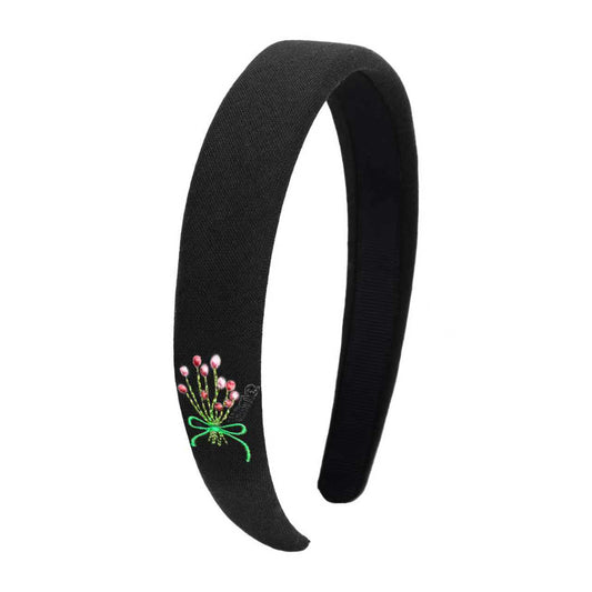 Bouquet Embroidery Knit Collection Hard Headband (Black)