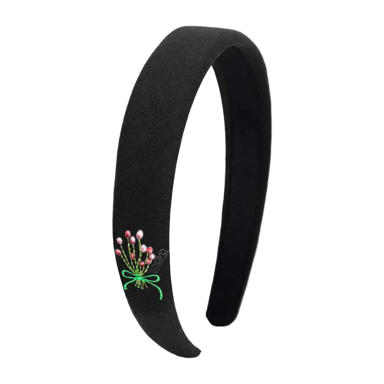 Bouquet Embroidery Knit Collection Hard Headband (Black)