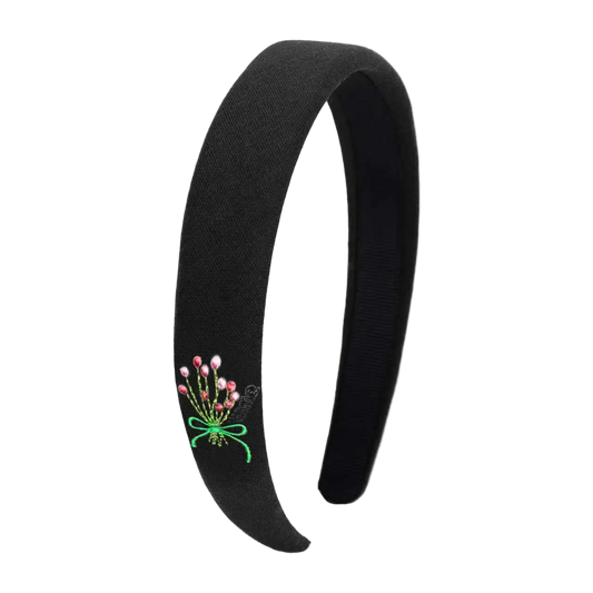 Bouquet Embroidery Knit Collection Hard Headband (Black)