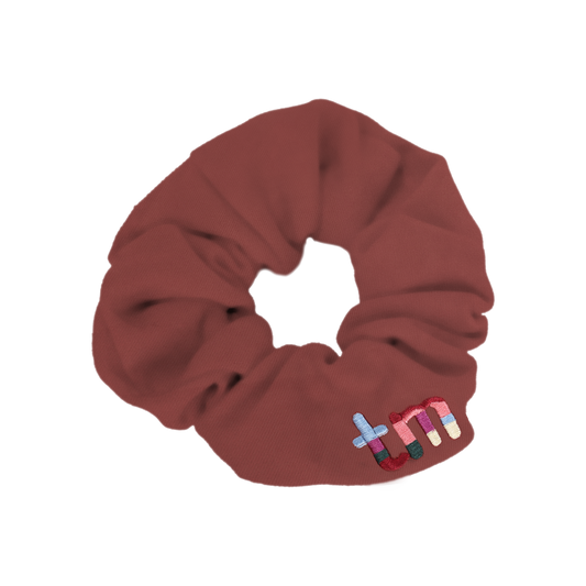 Denim Colored Embroidery Logo Scrunchie (Maroon)