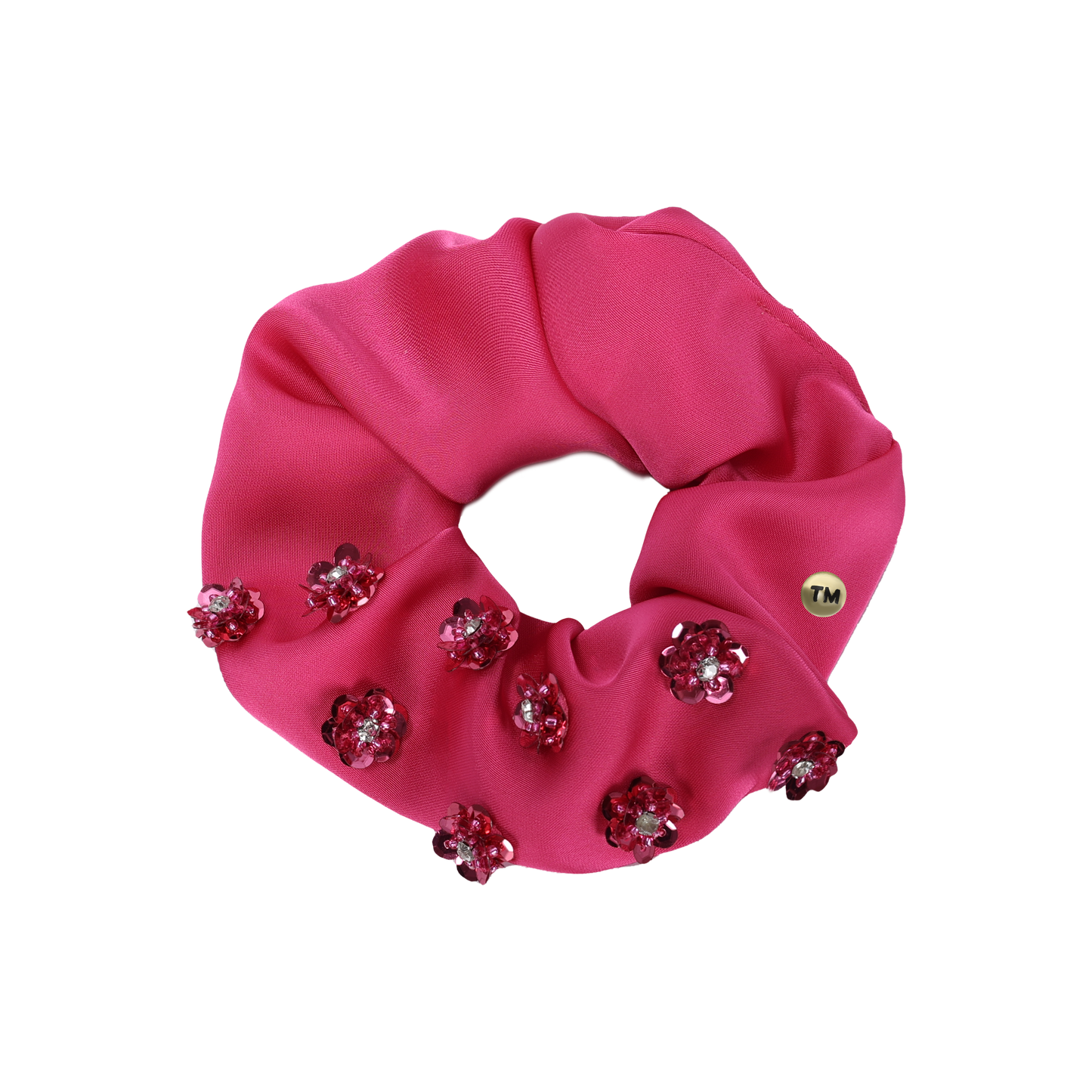 SS26 Intricate Hand Beaded Scrunchie (Hot Pink)
