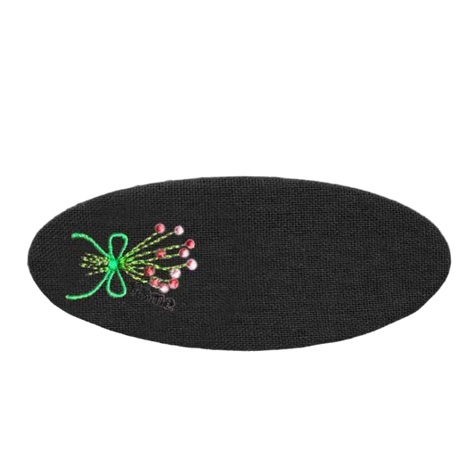 Bouquet Embroidery Knit Collection Barrette Clip (Black)