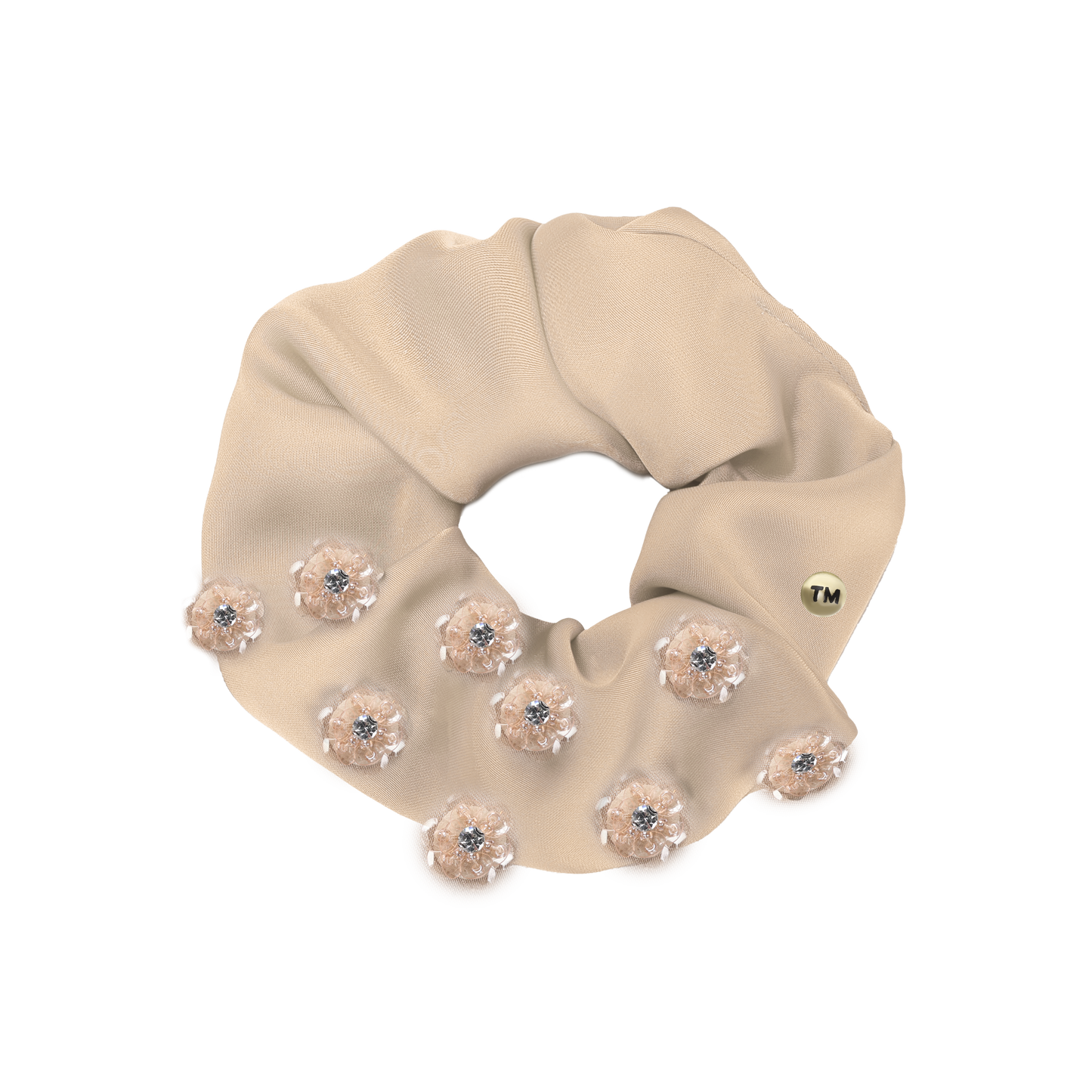 SS26 Intricate Hand Beaded Scrunchie (Beige)