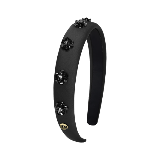 SS26 Intricate Hand Beaded Hard Headband (Black)