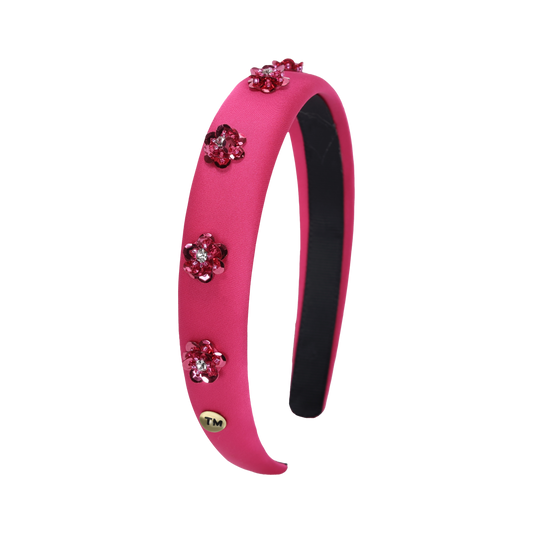 SS26 Intricate Hand Beaded Hard Headband (Hot Pink)