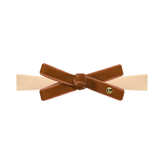 Velvet Ribbon Nylon Baby Band With Bow (Caramel Brown)