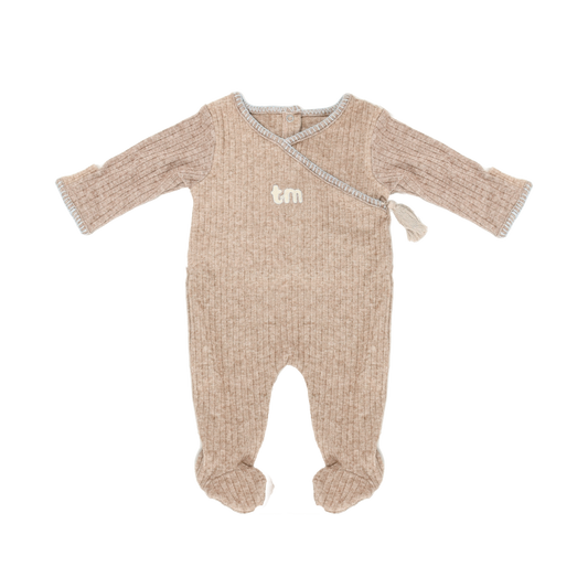 Beige Ribbed Footie 0-3 months