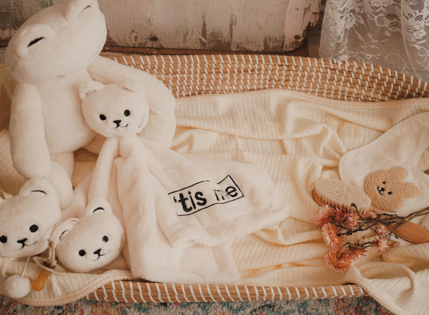 Lovey with Paci/Stroller String (Bear, Cream)