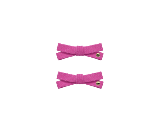 Denim Luggage Logo Collection Mini Bow Clip Set Of 2 (Hot Pink)