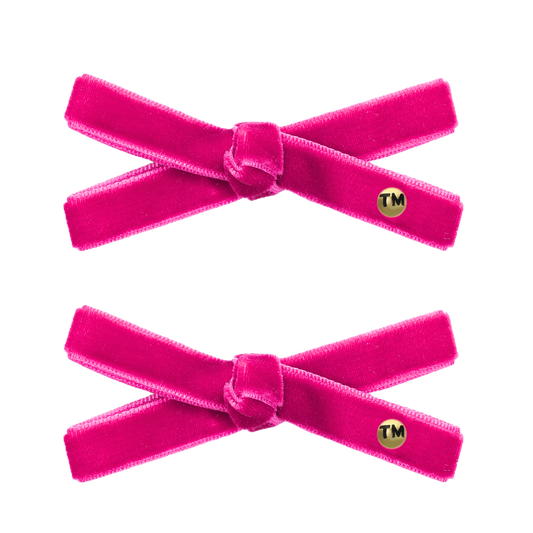 Velvet Ribbon Bow Clip 2.5" Set Of 2 (Hot Pink)