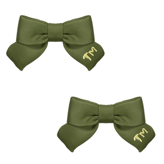 Solid TM Embroidery Mini Bow Clip Set Of 2 (Green)