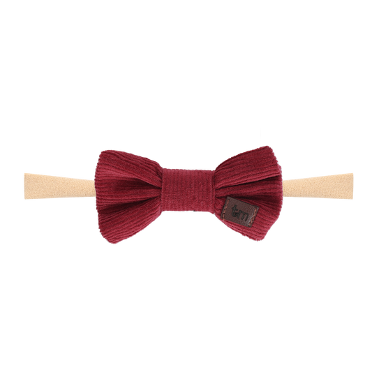 Corduroy Nylon Baby Band With Bow (Maroon)