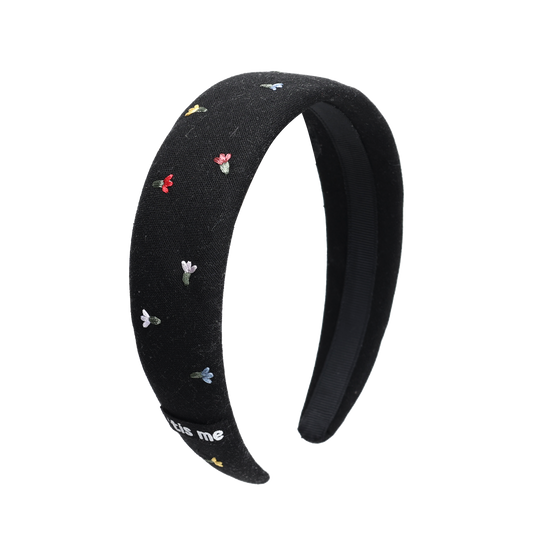 SS24 BLACK HEADBAND LINEN COLORED EMBROIDERY