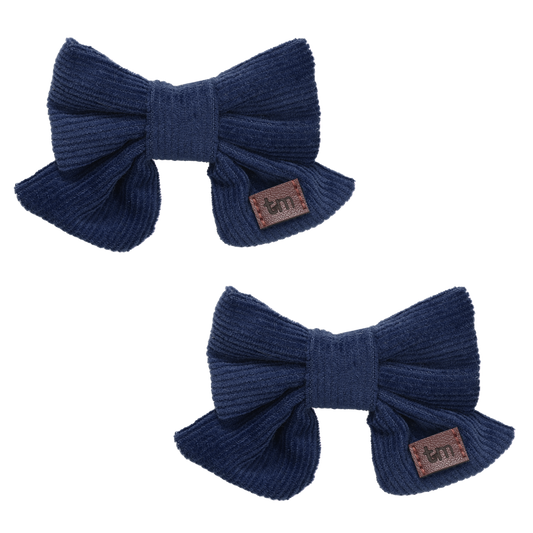 Corduroy Bow Snap Clip Set Of 2 (Navy)