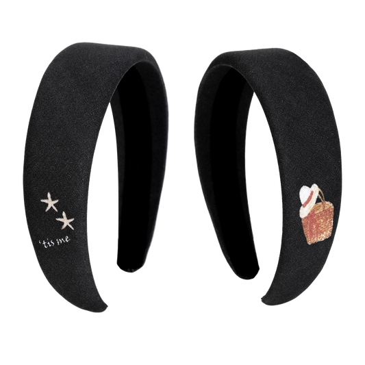 Hand Sketched Print Hard Headband Black (Beach)