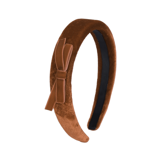 Velvet Ribbon Hard Headband Side Bow (Caramel Brown)